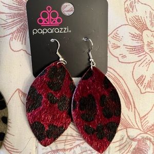 Paparazzi leather animal print burgundy red earrings.